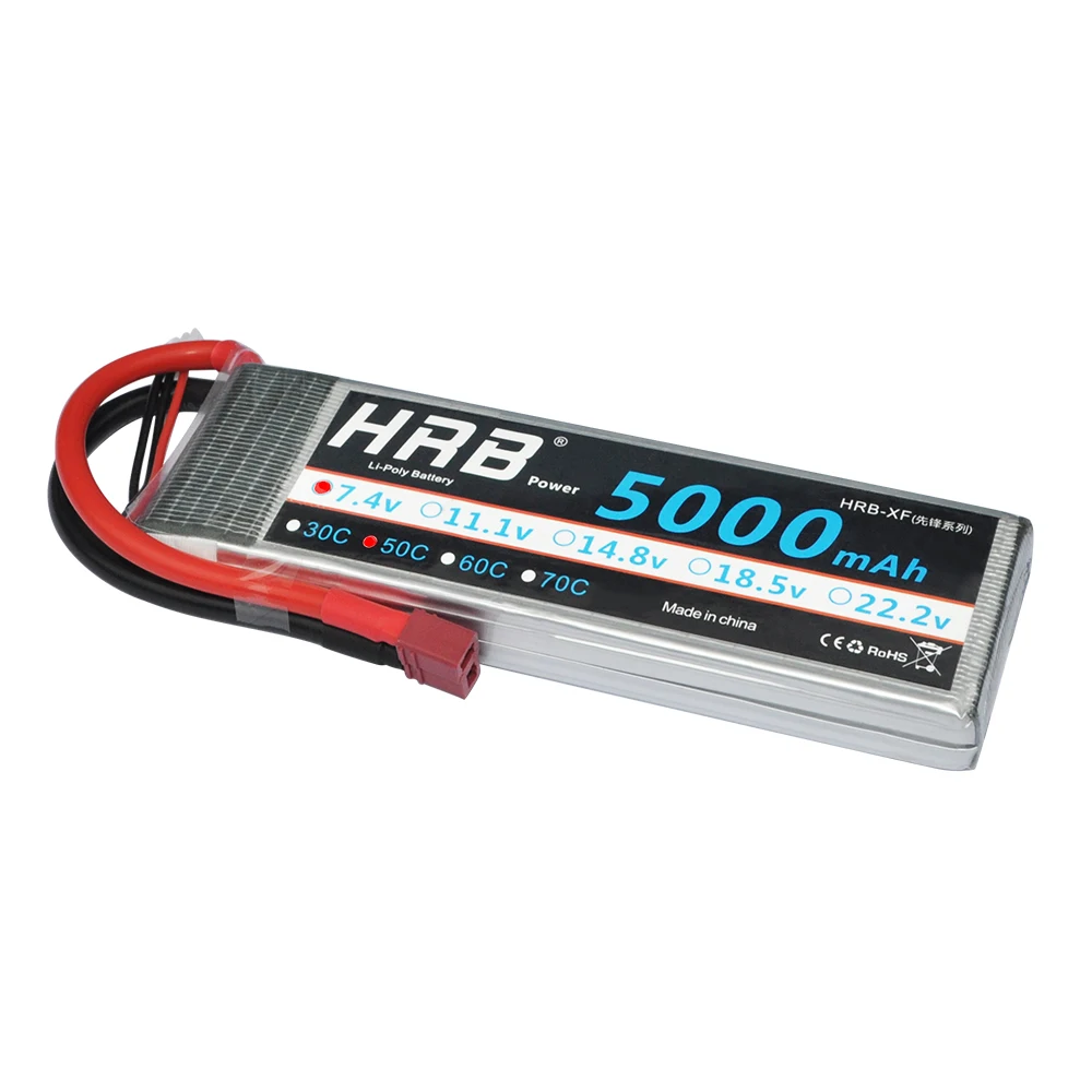 Billige HRB FPV 450 500 7,4 V 11,1 V 14,8 V 18,5 V 22,2 V 5000mAh 50C 100C 2S 3S 4S 5S 6S LiPo Batterie Für Traxxas Auto Hubschrauber Boot