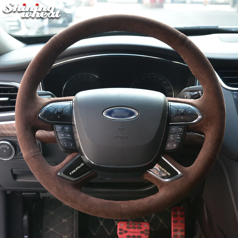 

Shining wheat Coffee Alcantara Car Steering Wheel Cover for Ford Taurus 2016 2017