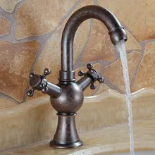 Античная медь с двумя крестообразными ручками поворотный для кухонной раковины носик горячей и холодной смеситель кран Cnn012