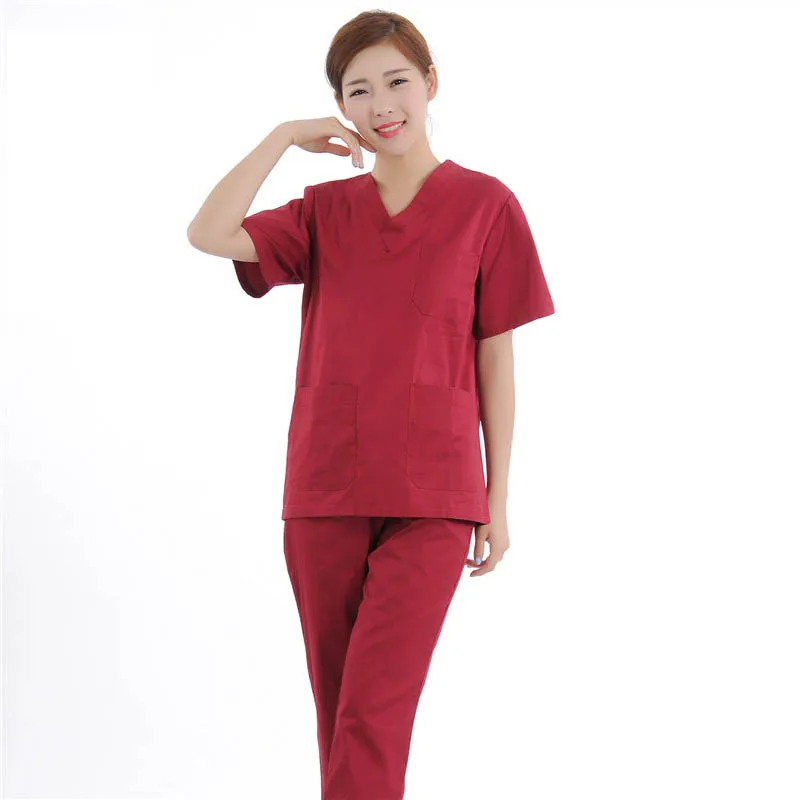 Корейский стиль Летние Шорты рукавом Мармелад Красный Спецодежда медицинская Для женщин Скребки лаборатории больницы пальто Скраб