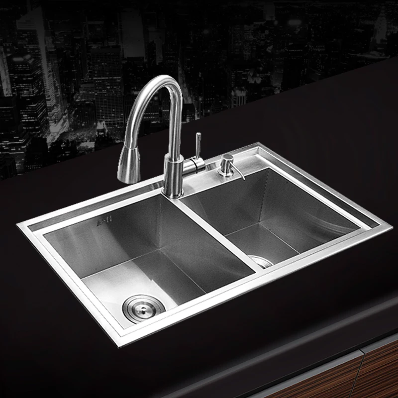 780 430 220mm 304 Stainless Steel Undermount Kitchen Sink Set Double Bowl Drawing Drainer Handmade Brushed Seamless Sink Undermount Kitchen Sink Kitchen Sinkkitchen Sink Set Aliexpress