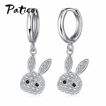 

Lovely 925 Sterling Silver Hoop Earrings Full Rhinestone CZ Wedding Jewelry Accessories Cat Cute Animal Style Ear Gifts