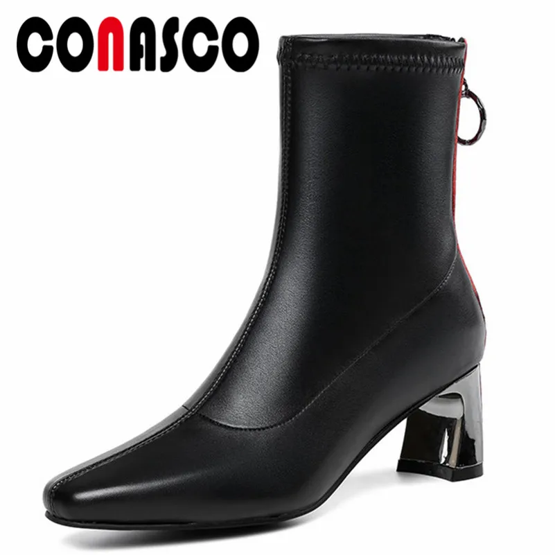

CONASCO 2019 Autumn Solid OL Mature Black Ankle Boots Women Zip High Heels Martin Shoes Woman Sexy Office Pumps Ladies Pumps