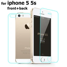 2 pcs/lot Front + Back Premium Tempered Glass for iPhone 5s 5c 5 Anti-scratch 0.25D Arc Edge Screen Protector Film for iPhone5 s