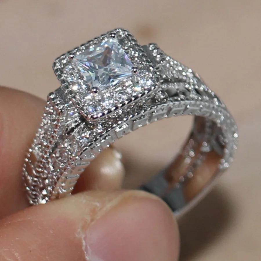Женское Винтажное кольцо с фианитом 10KT в стиле ретро|ring set|bridal ring setprincess cut |