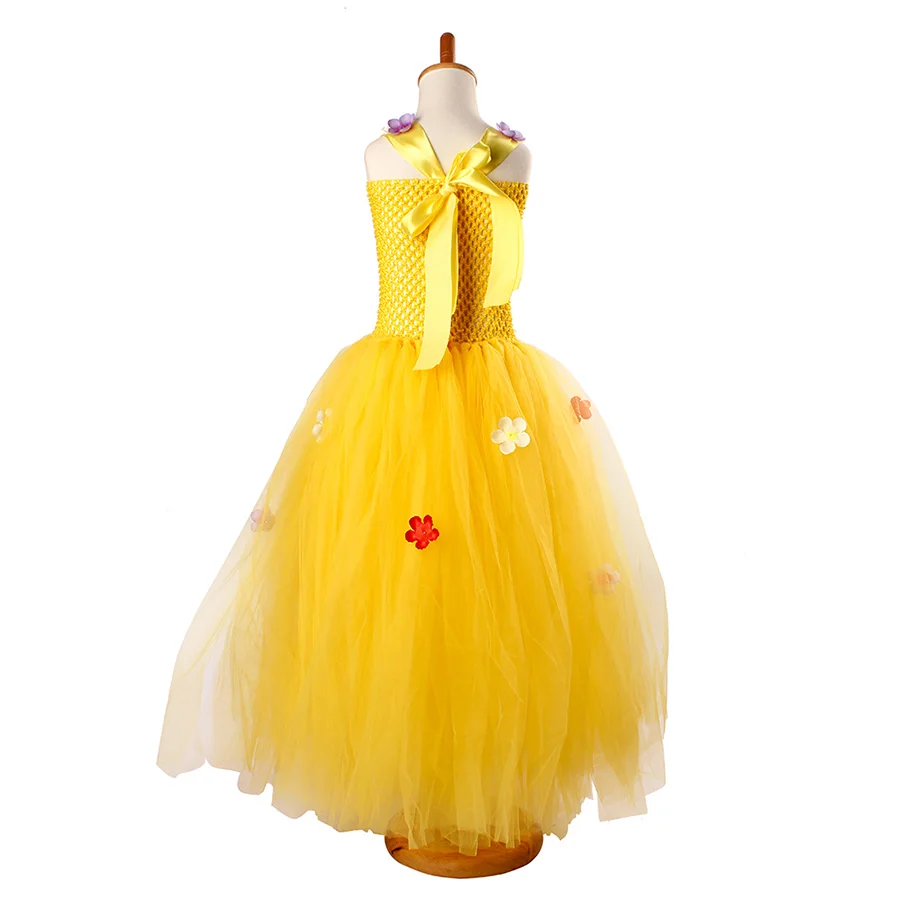 Multi Colored Flowers Kids Yellow Fancy full length Tutu Dress Baby Girls (15)