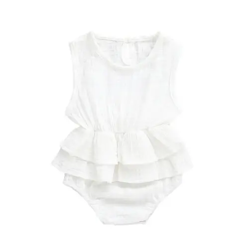Хлопковый льняной комбинезон для новорожденных; детская одежда без рукавов Комбинезоны из хлопка и льна; цельный пляжный костюм для малышей - Цвет: Белый