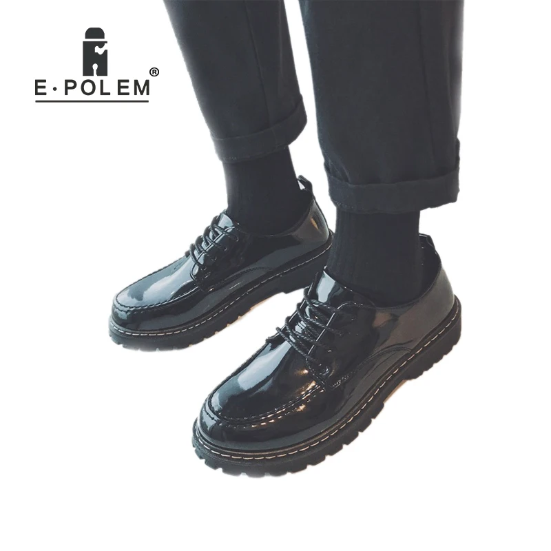 

Fashion Spring/Autumn Men's Casual Leather Shoes Increased Sole Black Bright Patent Leather Oxford Shoes Male British Style