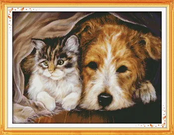

Dog Cat Counted Cross-Stitching 11CT Printed Cotton 14CT Handmade Cross Stitch Set Animal Cross-stitch Kit Embroidery Needlework