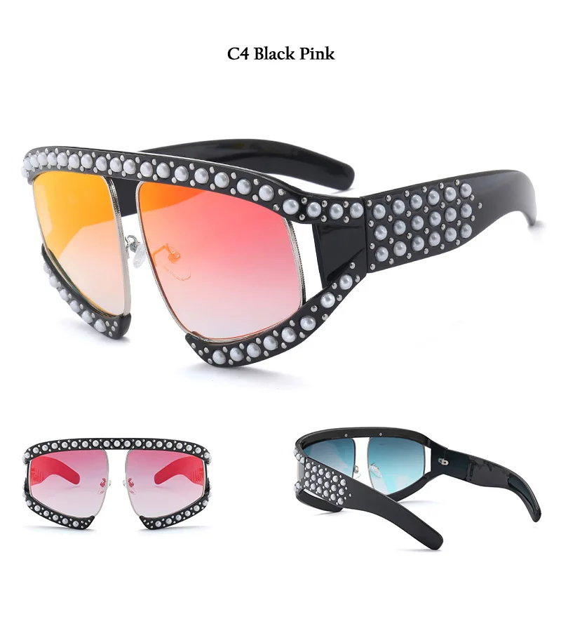 HBK итальянские брендовые дизайнерские роскошные большие жемчужные солнцезащитные очки для женщин и мужчин, негабаритные солнцезащитные очки для женщин и мужчин, очки с прозрачными линзами UV400