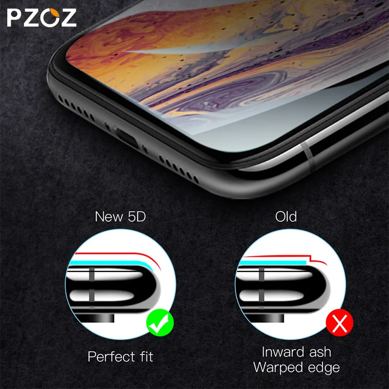 PZOZ iPhone Xs Max X Xr S Защита экрана 0,3 мм закаленное стекло 5D с закругленными краями полное покрытие Защитная пленка для телефона