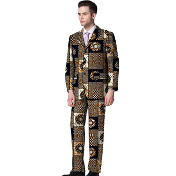 

African clothes men print suit blazers with trousers Ankara fashion pant suits customized wedding man's wedding outfits