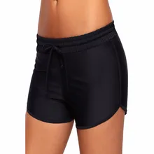 Плюс размер женский Бразильский купальный костюм с бикини брюки на шнуровке однотонные черные спортивные пляжные шорты Танкини Parte Inferiore Новинка