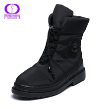 AIMEIGAO/высококачественные теплые зимние женские ботинки на меху; водонепроницаемые ботинки с плюшевой стелькой; женская обувь на платформе и каблуке; цвет красный, черный