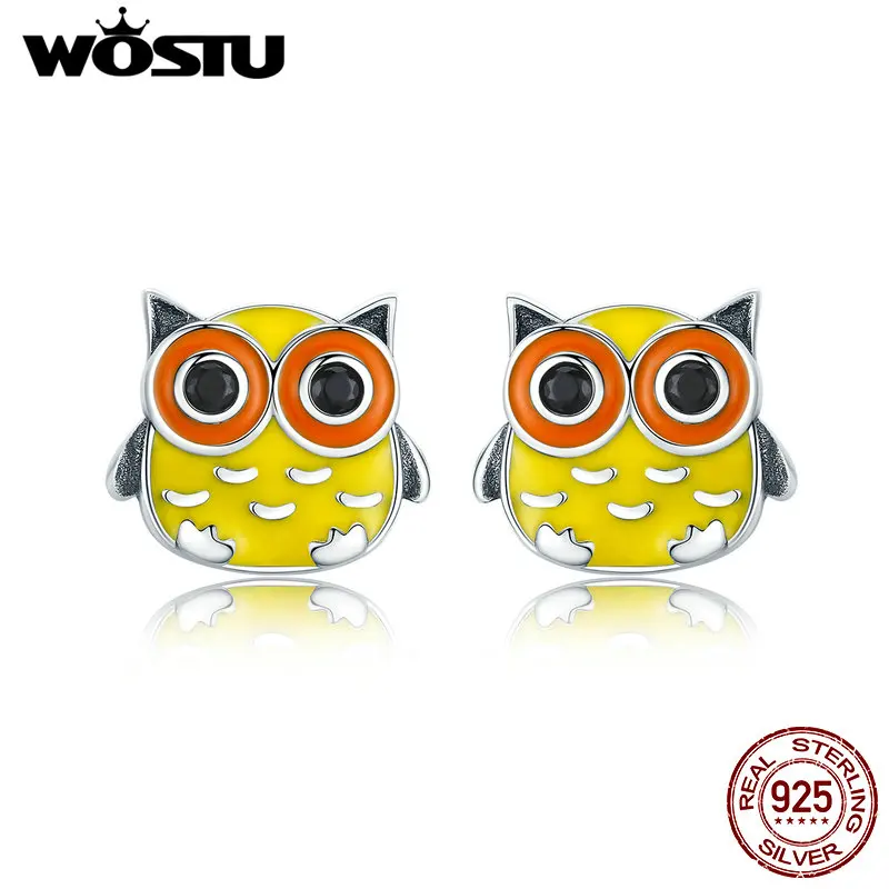 WOSTU Новое поступление 925 пробы серебряные серьги-гвоздики с милой совой для женщин модные S925 серебряные ювелирные изделия подарок CQE229