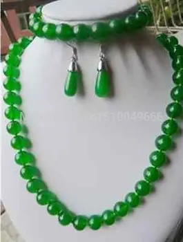 

Charming 10mm real natural Green gems stone necklace bracelet earring Jewelry set Quartz Fine Bridal wide wings women queen
