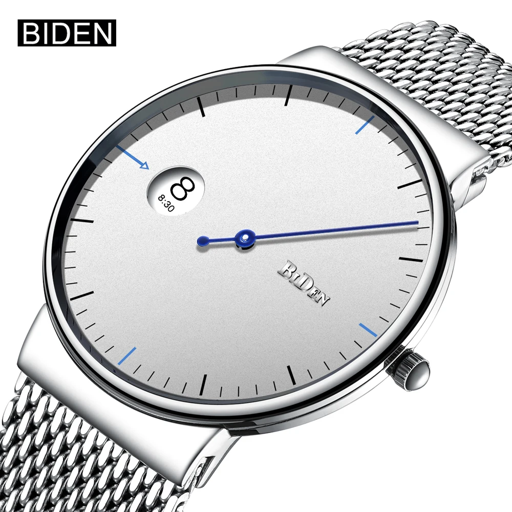 

BIDEN Simple Style Men Stainless Steel Mesh Strap Quartz Watches Fashion Lovers Wrist Watch Ladies Elegant Dress Watch Clock