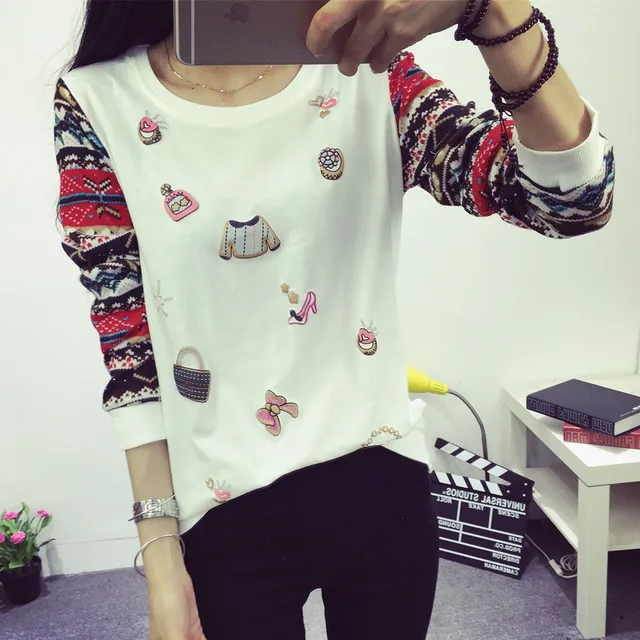 2015 fashion women long sleeve tops tees cool casual girl sweater teenager girl hoodies t shirt