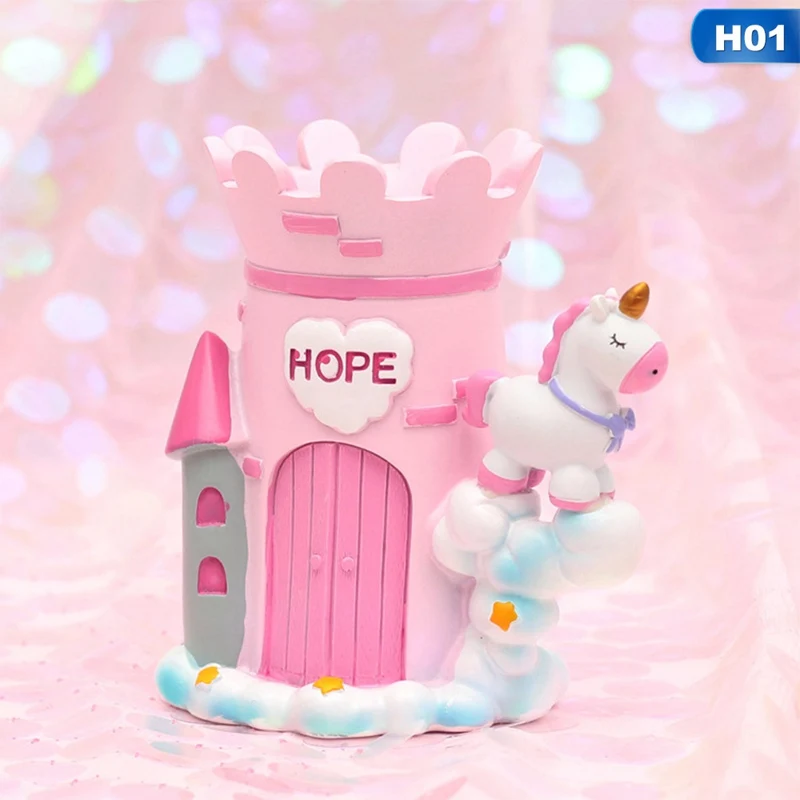 01 Cute Creative Cartoon Unicorn Pen Holder High Quality Resin Pencil Holder Desk Organizer For Girl Gift - Цвет: 01