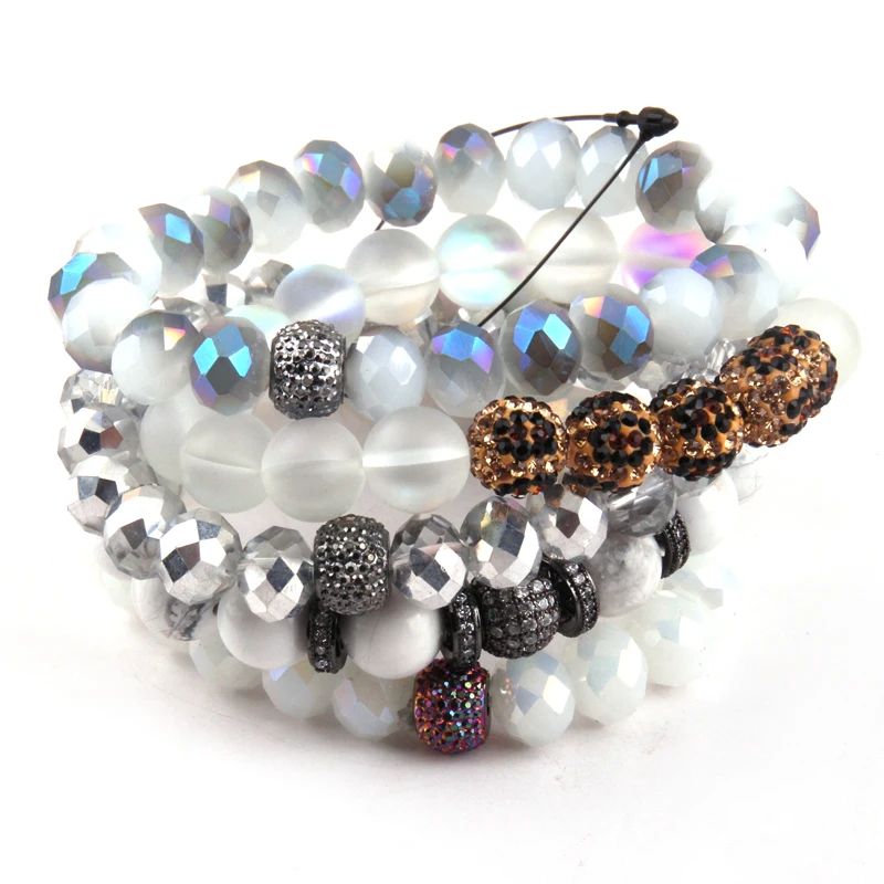 MOODPC Fashion Jewelry Beautiful White Bracelet Set Natural Stone &amp Glass Crystal Pave Bracelets | Украшения и аксессуары
