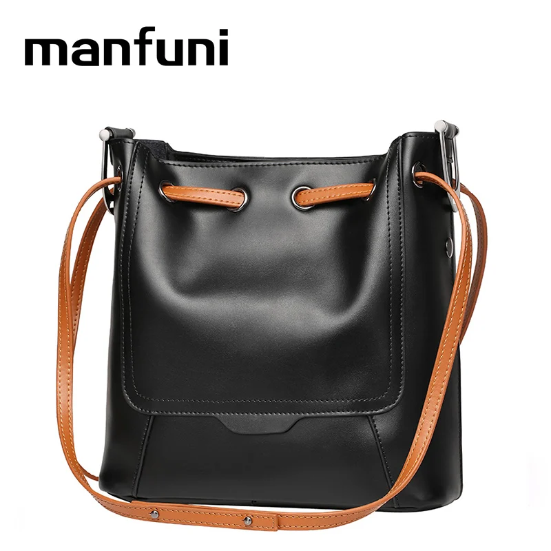 

MANFUNI Europe women genuine leather handbags high quality Cowhide handbag Casual rope shoulder bag travel bag carteira feminina