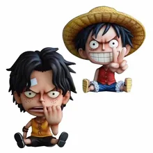 Anime Een Stuk Luffy Ace Mooie Kindertijd Tand Zitten Pvc Actiefiguren Op Luffy dan Gebaar Collectibles Model 10Cm