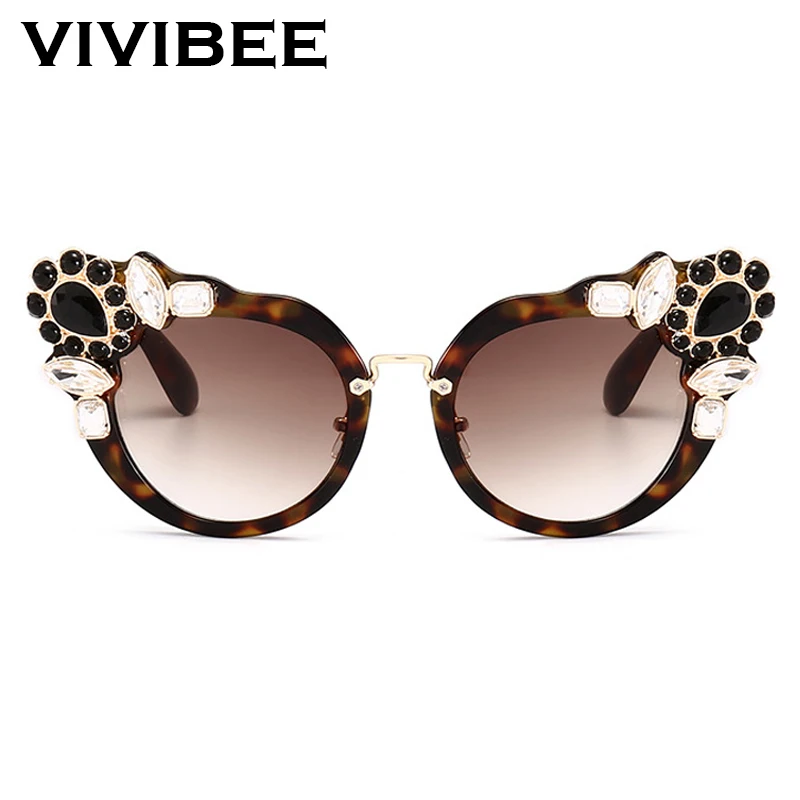 VIVIBEE Роскошные брендовые круглые солнцезащитные очки со стразами женские