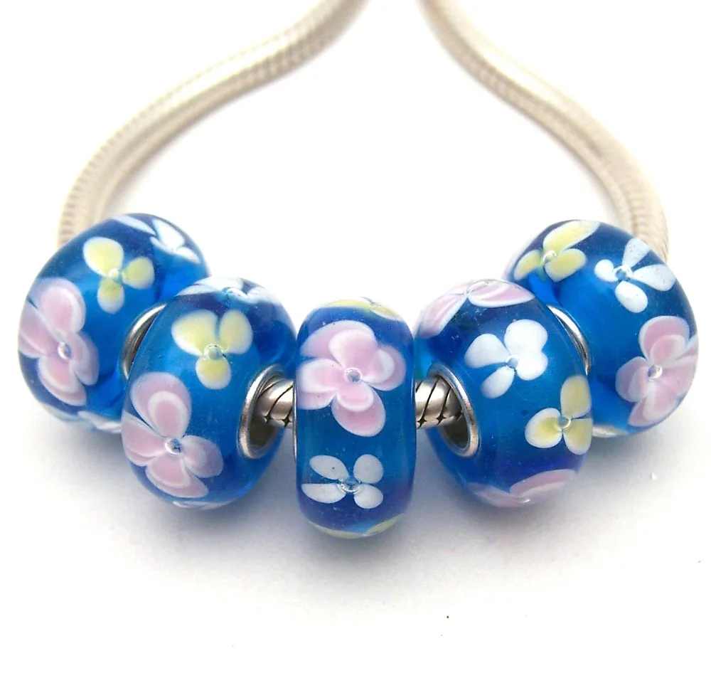 

SBJWG331 5PCS 100% S925 Sterling Silver Beads Murano Glass beads Fit European Charms Bracelet charms diy jewelry Lamp work