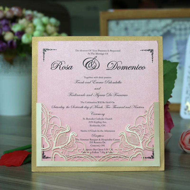 Buy Gold Laser Cut Wedding Invitations Romantic Lace