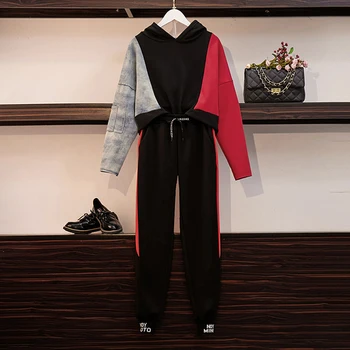 

Plus Size 5xl Two Piece Set Tracksuit Women Splice Fashion Year-old Female Costume Conjunto Feminino Ensemble Femme Survetement