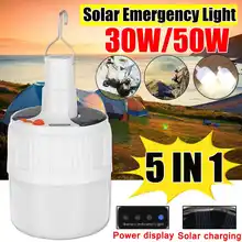 Вт, 30 Вт, 50 Вт Перезаряжаемые лампа с солнечной батареей светодиодный солнечный Мощность лампы аварийного освещения походная лампа в палатку IP65 наружная подвесная подсветка с штепсельная вилка стандарта США
