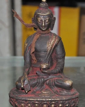 

14 cm old chinese buddhism fane pure bronze Shakyamuni Medicine Buddha statue
