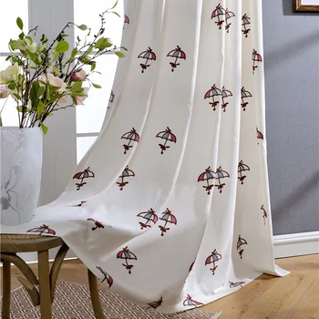

Embroidered Cartoon Umbrella Curtain for Kids Room Children Baby Room Modern Cotton Fabric Living Room Bedroom Window Curtains