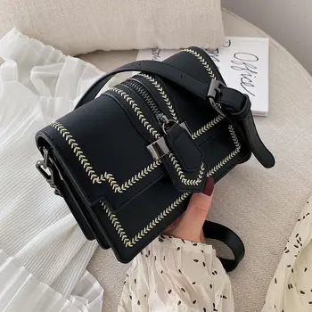 

Summer new wild popular chain shoulder bag PU leather wheat sewing stitch fresh fashion small square bag messenger bag
