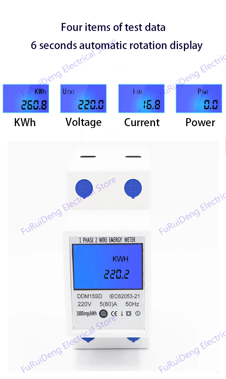 Однофазный измеритель энергопотребления, умный измеритель, электрические счетчики, 220 В/230 В, измеритель мощности, din-рейка, ваттметр, кВтч, ватт-метр