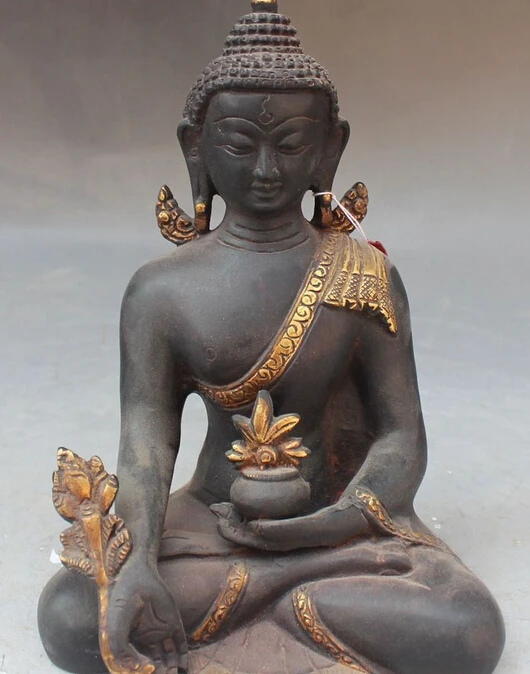 

8"Old Tibet Buddhism Purple Bronze Gilt Menla Medicine Buddha medical God Statue R0709