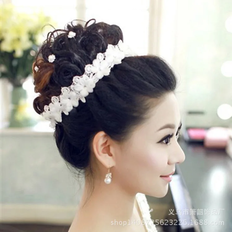 

The bride wedding dress red hair headdress Korean wedding accessories handmade lace flower wedding jewelry