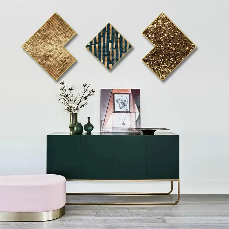 

Creative combination Framed painting Triptych Abstract living room bedroom decorative painting gold irregular Hanging painting