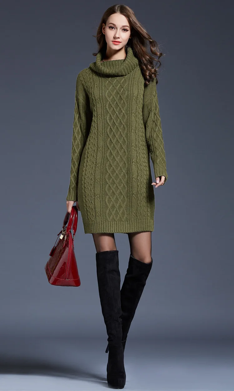 Осенне-зимний женский свитер, повседневный винтажный однотонный теплый черный свитер с высоким воротом, женский вязаный свитер большого размера с длинным рукавом