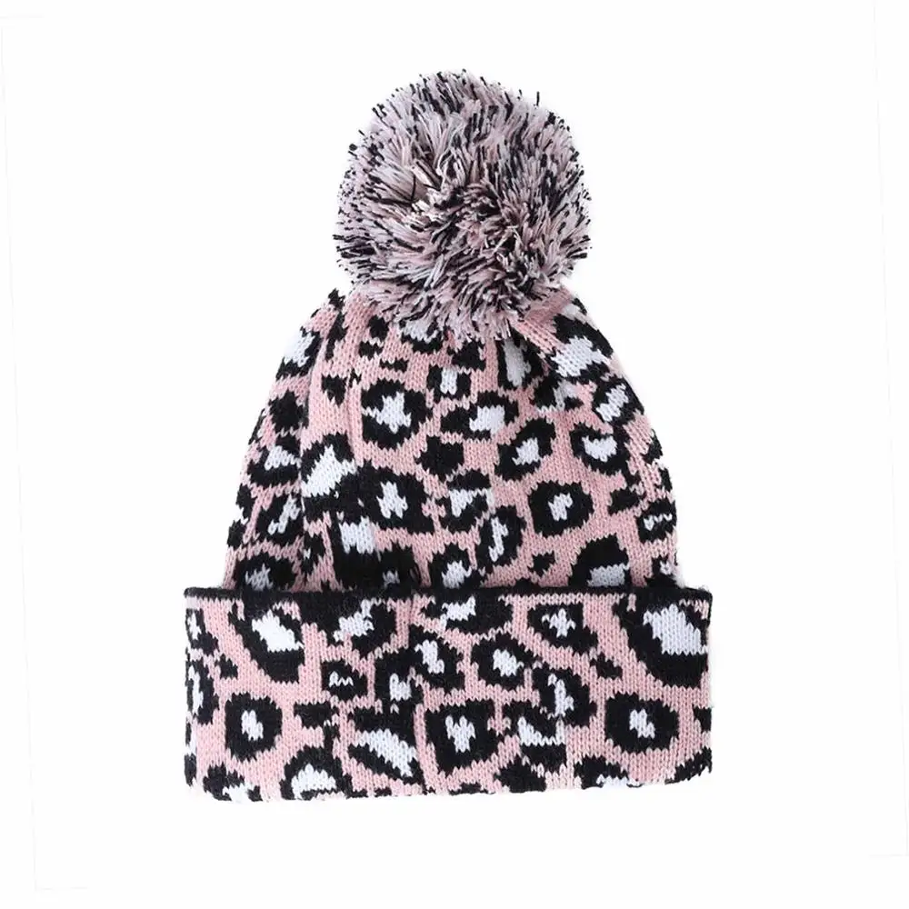 WELROG Прямая поставка леопардовые шаровые шапки для женщин зимние теплые трикотажные шапки помпоны меховая шапка Модные Дамские шапочки - Цвет: A