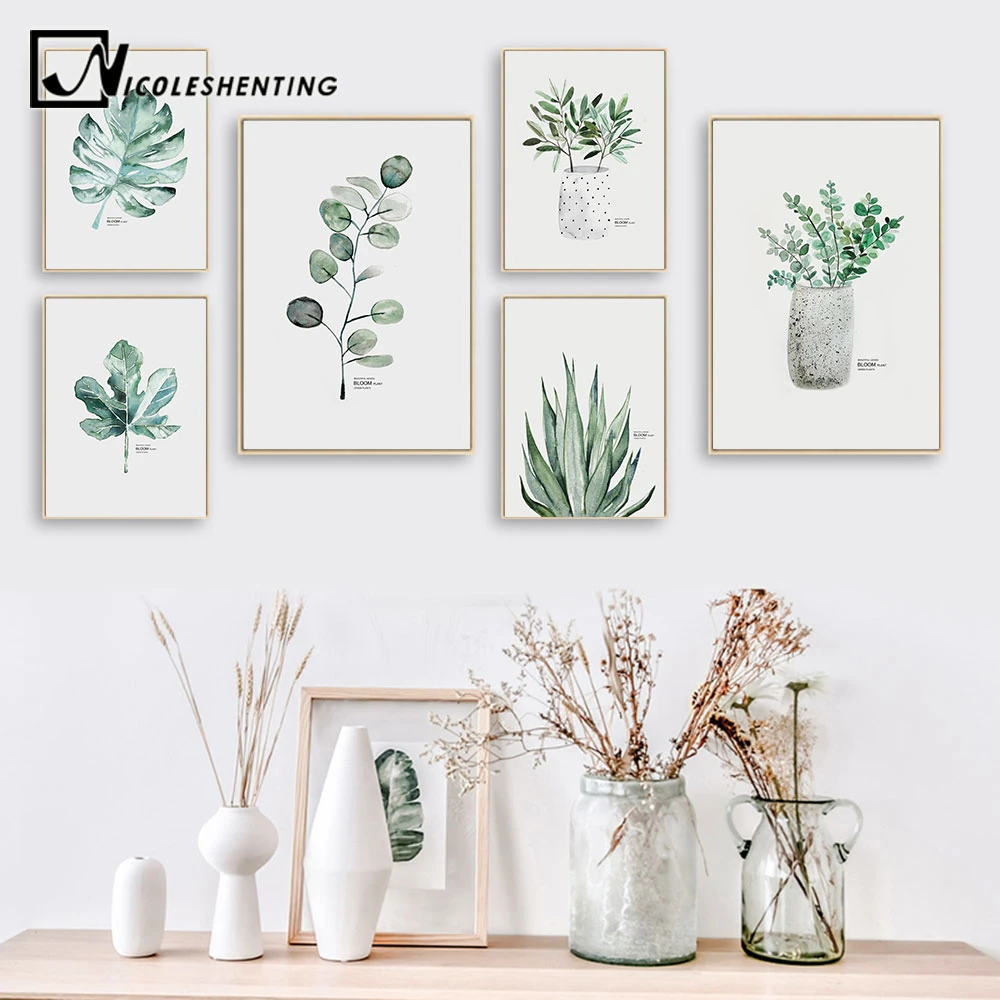 Watercolor Plants Leaf Canvas Poster Nordic Style Print Scandinavian Wall Art Painting Decoration Pictures Minimalist Home Decor|Painting & Calligraphy| - Aliexpress