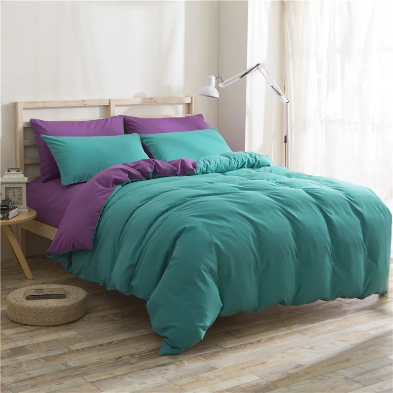 

Lake Green Eggplant Color Bedding Set 4Pcs Adult Bed Linen Set Duvet Cover Brush Microfiber Bed Set Autumn Bedclothes Flat Sheet