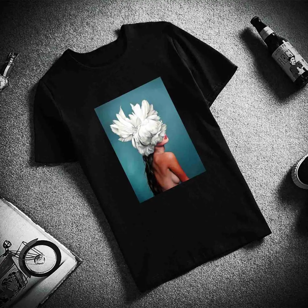 New-Cotton-Harajuku-Aesthetics-Tshirt-Sexy-Flowers-Feather-Print-Short-Sleeve-Tops-Tees-Fashion-Casual-Couple (4)