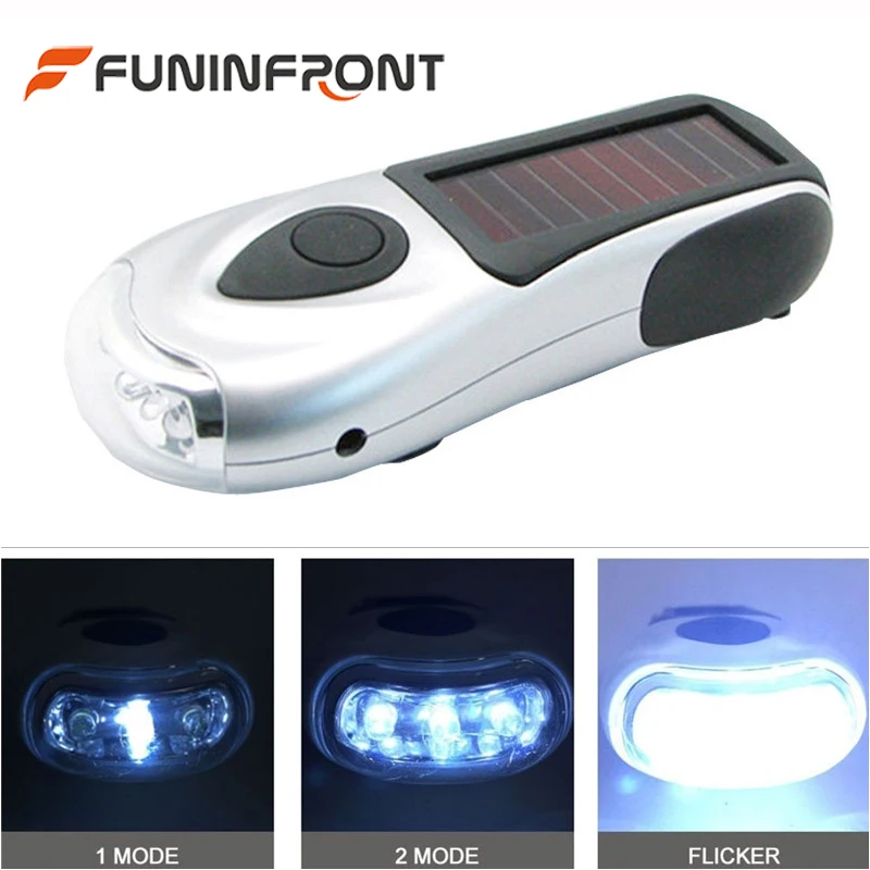 

Water Resistant Portable Outdoor LED Emergency Light Lamp, 3 Gears Hand Crank Dynamo Solar Powered Rechargeable LED Flashlight