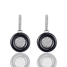 Черные керамические серьги, минималистичные простые круглые серьги, инкрустированные АА кубическим цирконием, серебряные милые серьги-гвоздики из керамики для женщин