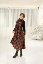 women dress winter dress Slim new winter long section of stitching woolen Scottish tartan dress with