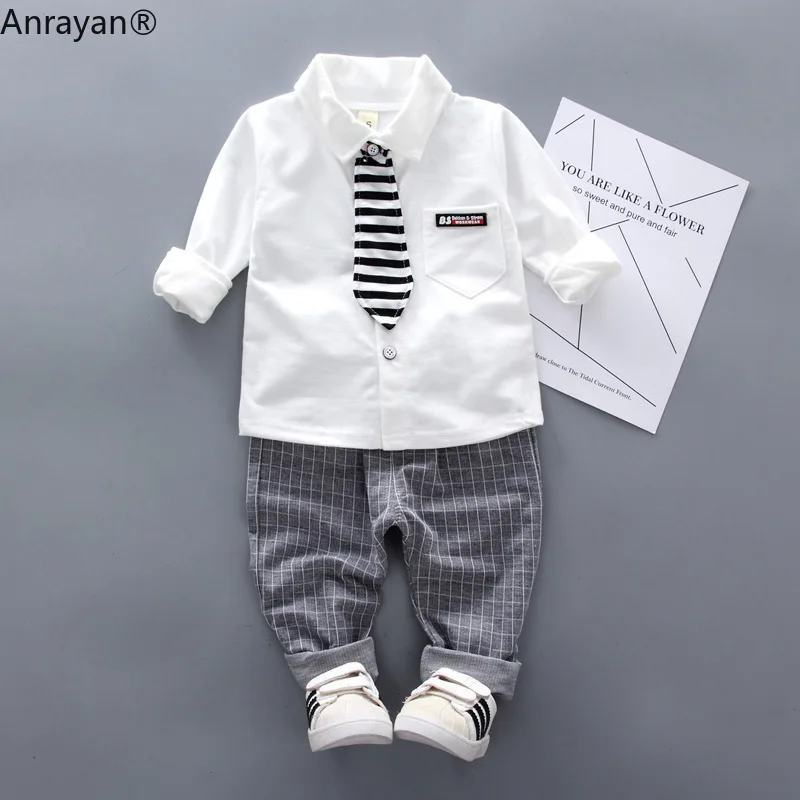 

2019 New Spring Baby Boys Clothing Formal Infant Gentleman Tie Shirt Pants 2Pcs/Sets Kids Clothess Cotton Children Leisure Suits