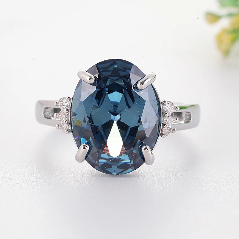 Обручальные кольца с темно-синим камнем для женщин, круглое кольцо с белым кристаллом, классические серебряные ювелирные изделия, обручальное кольцо Anillos Mujer Z5K255