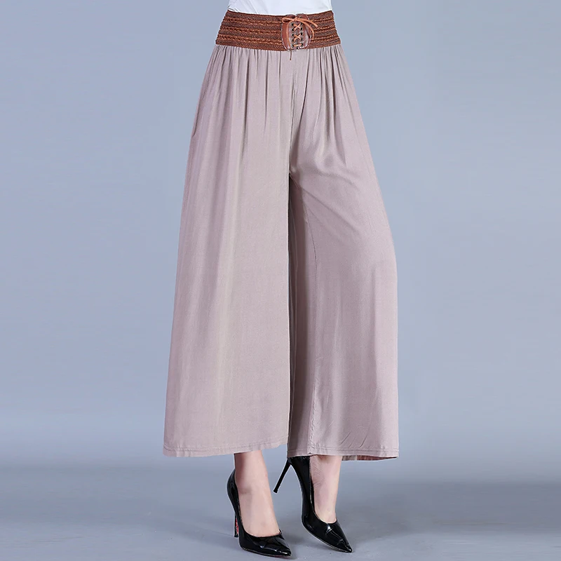 Летние женские брюки Новые однотонные свободные с высокой талией укороченные повседневные брюки женские хлопковые льняные широкие брюки