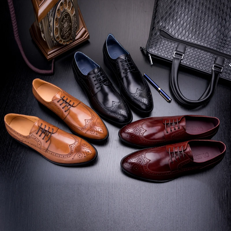 Мужская обувь с перфорацией типа «броги» в британском стиле; обувь из коровьей кожи в винтажном стиле; деловая обувь с перфорацией и кружевом